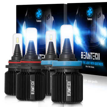 BEAMTECH H11 9005 LED Headlight Bulbs, 8000LM 40W Fanless CSP Y19 Chips 6500K Xenon White H8 H9 HB3 Extremely Bright Conversion Kit Ultra Thin All In One Halogen Replacement